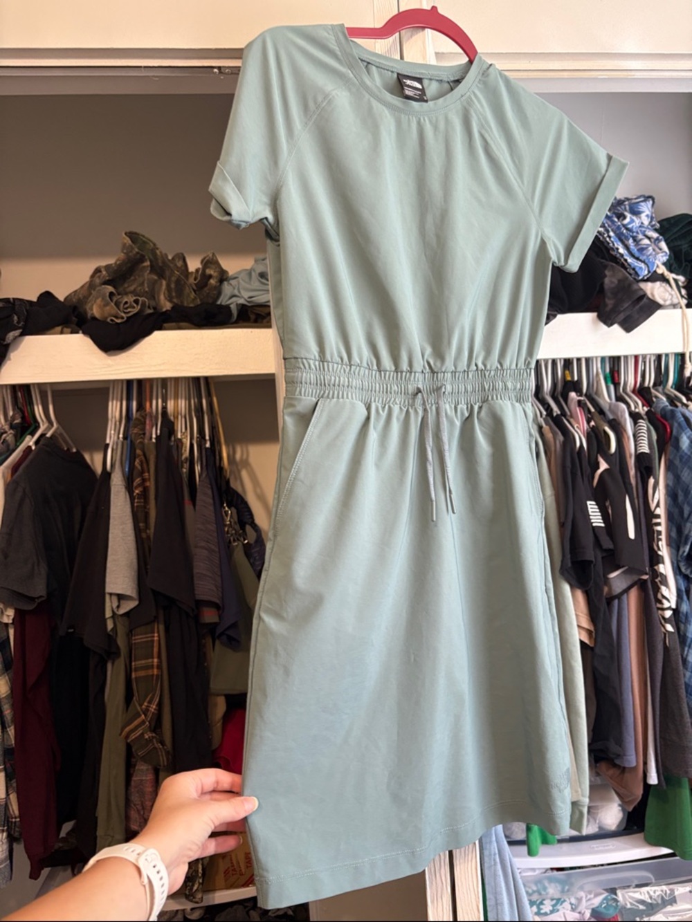 Casual Short-Sleeve Drawstring Waist Dress